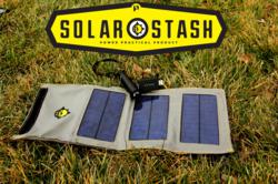 Solar stash folding solar panel, with the WP2400 water resistant rechargeable lithium ion USB charger/flashlight, and practical meter.